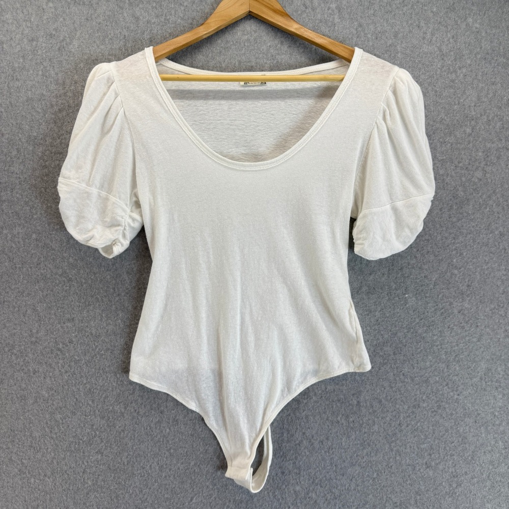 Intimately Free People Ava Bodysuit Top White Puff Short Sleeve Womens‎ Medium